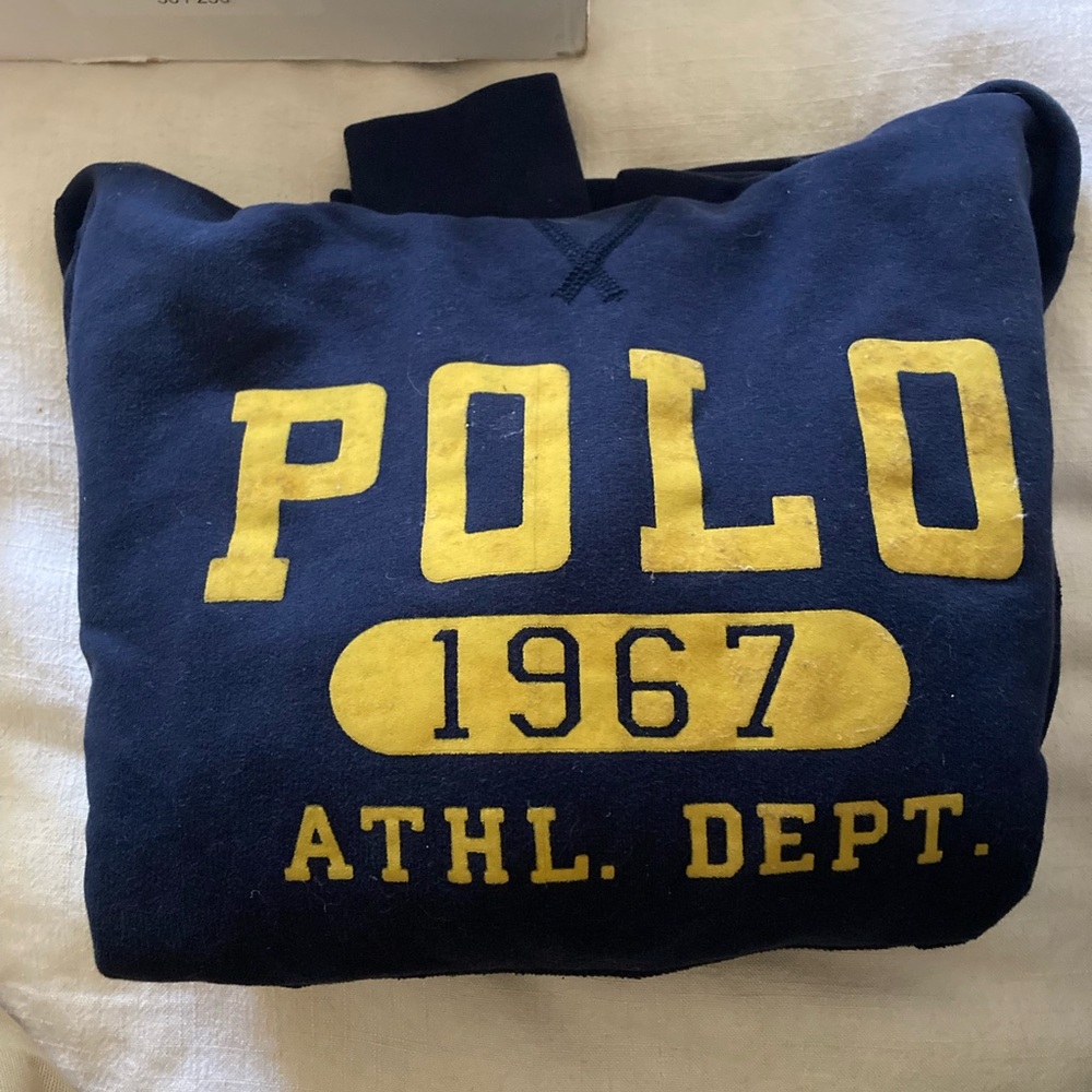Polo by Ralph Lauren Navy Blue Hoodie Sweatshirt with Yellow Logo- size S